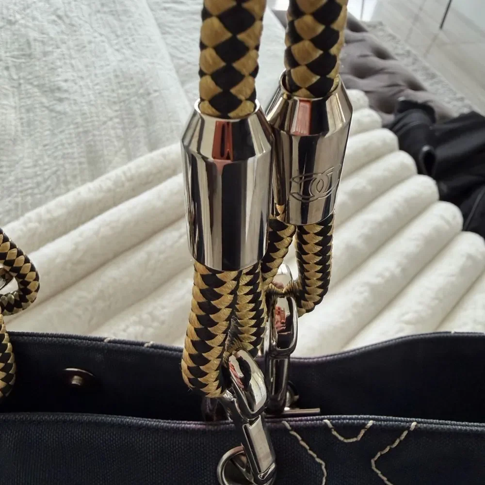 CHANEL Navy Quilted Canvas Shoulder Tote with Gold Chain Handles